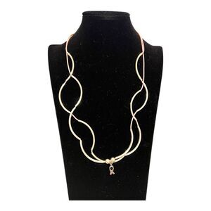 Lizzy James Silverplate & Pink Leather Necklace Artisan Boho-Chic HOPE Ribbon